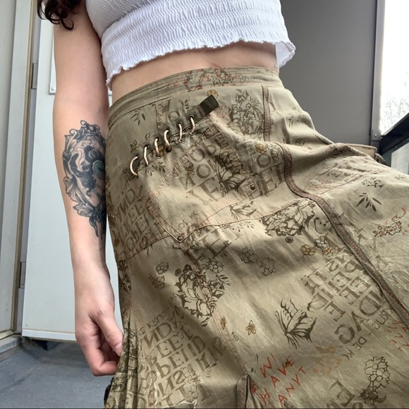 Vintage Cotton Khaki Cotton Y2K Maxi Boho Skirt - Picture 4 of 4